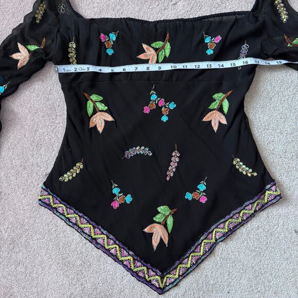 Boston Proper Silk Sheer Embroidered Sequin Off Shoulder Top Women's Large Fairy - Picture 12 of 12